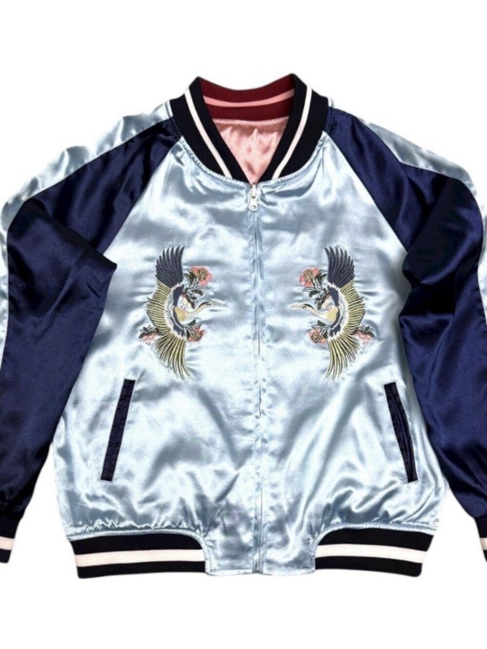 JAPAN SUKAJAN Satin Okinawa REVERSIBLE Tiger Bomber Jacket Womens Medium - Picture 4 of 7